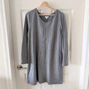 J. Jill Pure Jill Knit V Neck Long Sleeve Seamed Gray Dress Tunic Pockets Large